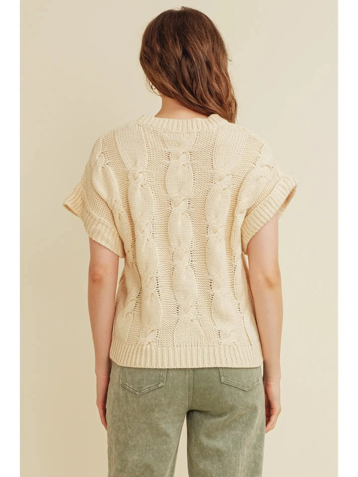 CABLE KNOT SHORT SLEEVE SWEATER