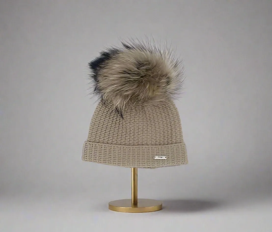 Camel Pom Pom Hat