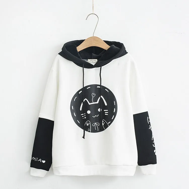 Cartoon Kitty Cat Ribbon Heart Letter Hoodie