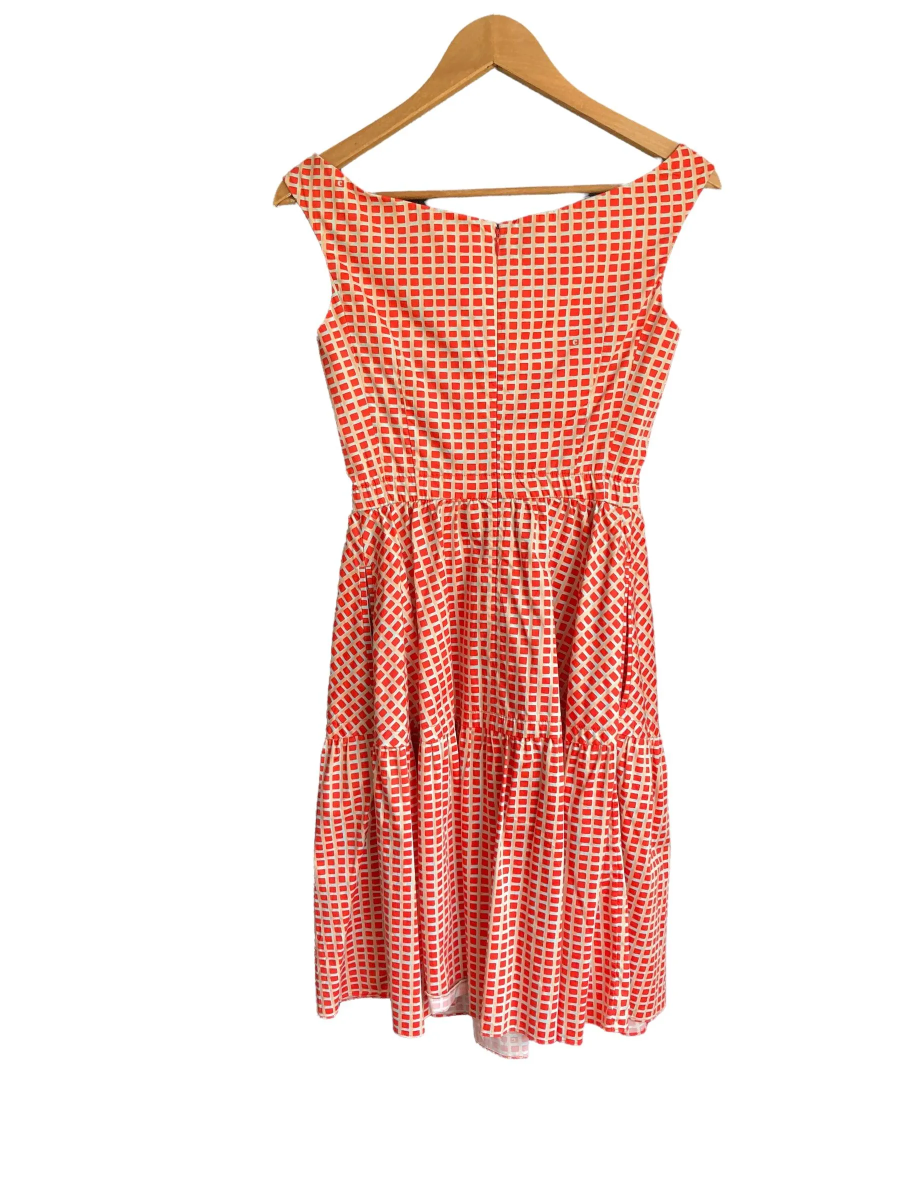 Carven Cotton Orange Checked Sleeveless Dress Size 36 UK Size 8