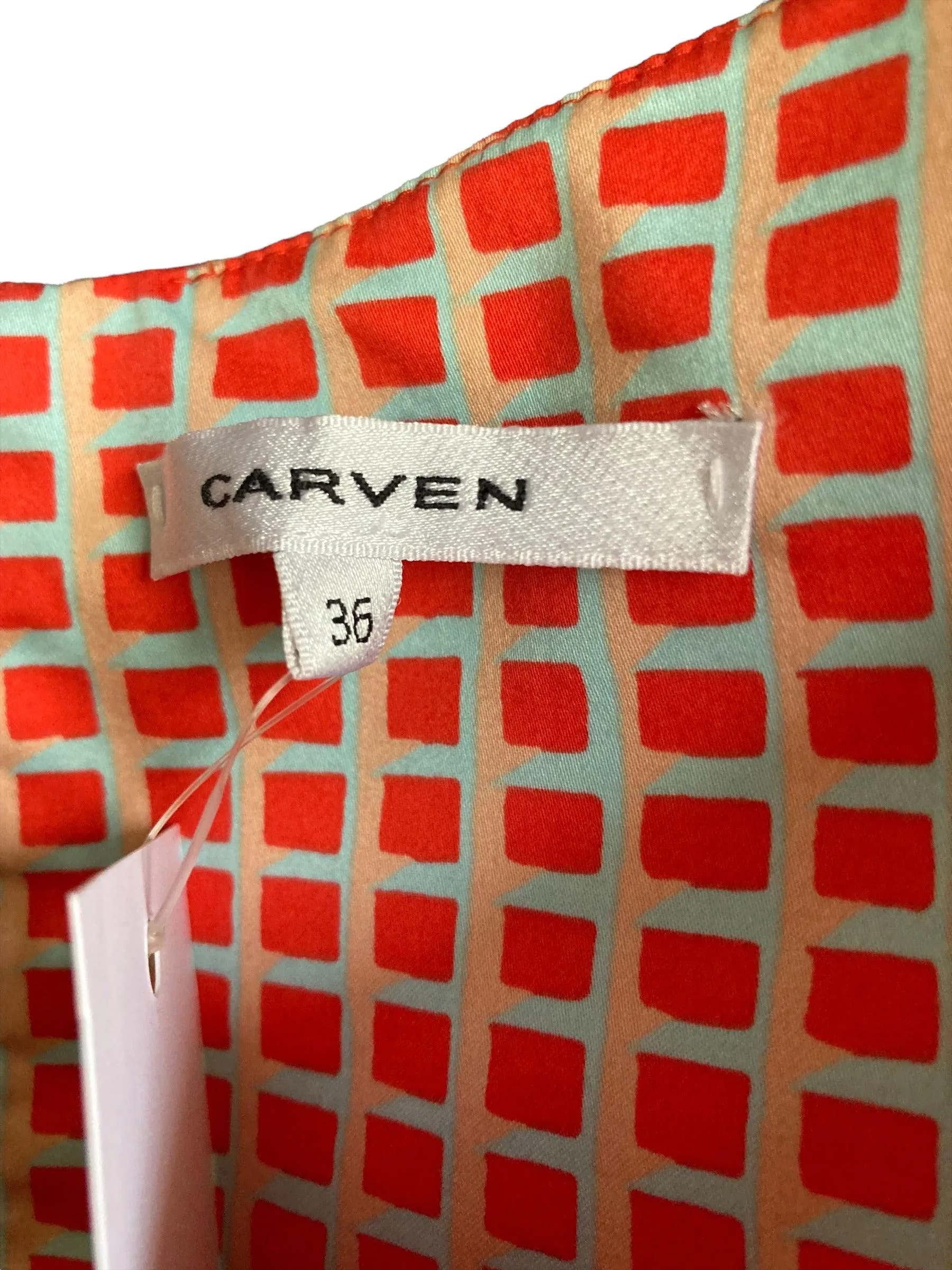 Carven Cotton Orange Checked Sleeveless Dress Size 36 UK Size 8