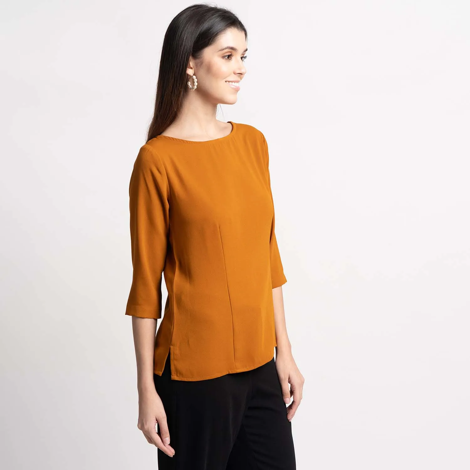 Casual Women's Office Mustard Crepe Top