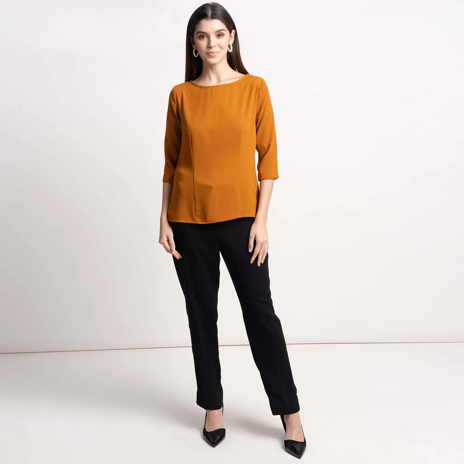 Casual Women's Office Mustard Crepe Top