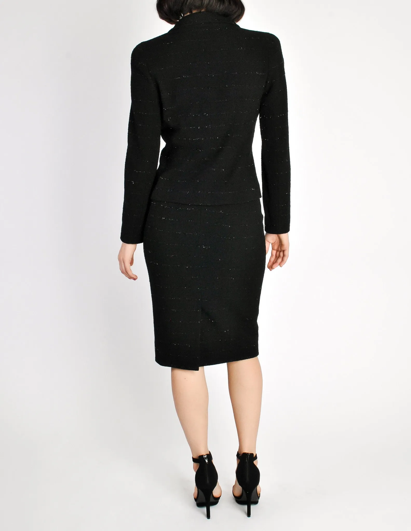 Chanel Vintage Black Wool Sparkly Two-Piece Suit