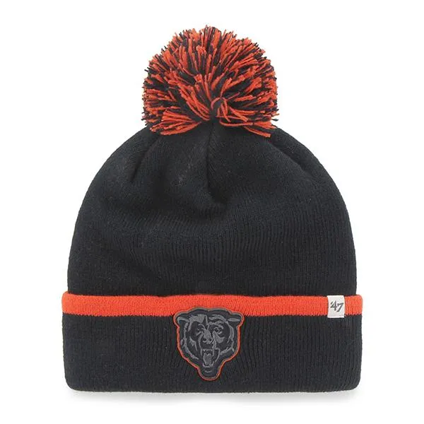 Chicago Bears 47 Brand Navy Orange Baraka Knit Cuffed Poofball Beanie Hat Cap