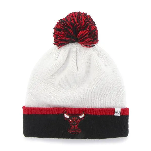 Chicago Bulls 47 Brand White Black Baraka Retro 1984 Poofball Beanie Hat Cap