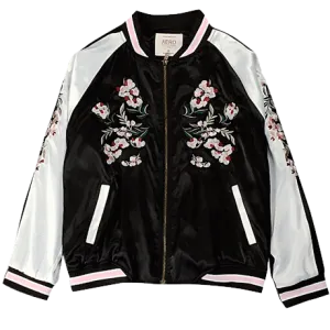 China Floral Embroidery Silk Bomber Jacket