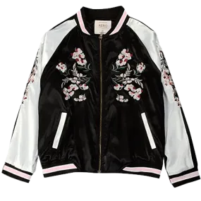 China Floral Embroidery Silk Bomber Jacket