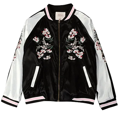 China Floral Embroidery Silk Bomber Jacket