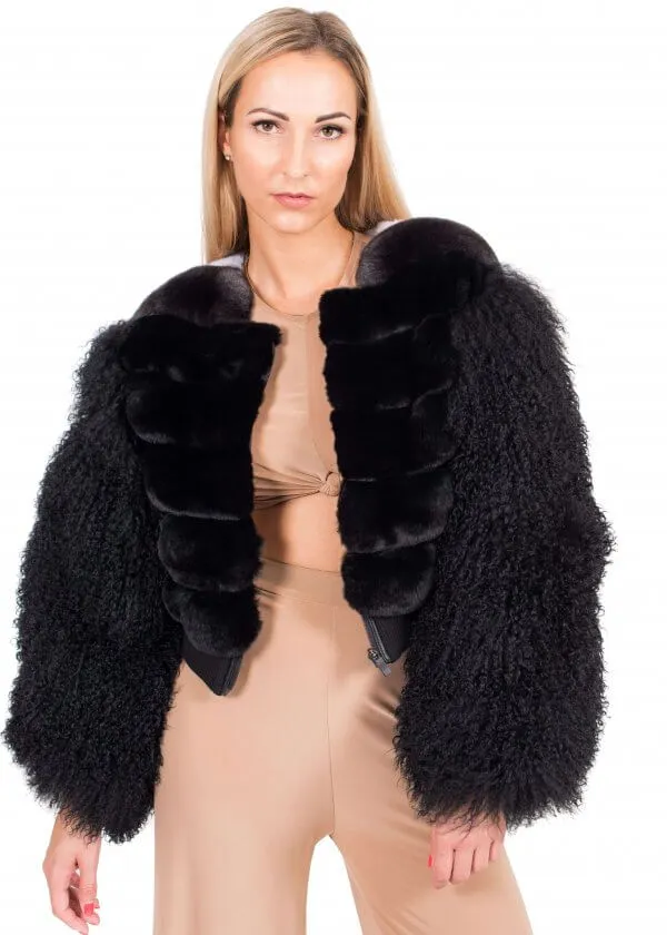 Chinchilla and Mongolian Lamb Fur Bomber Jacket