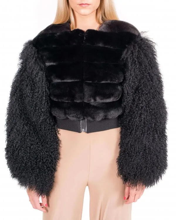 Chinchilla and Mongolian Lamb Fur Bomber Jacket