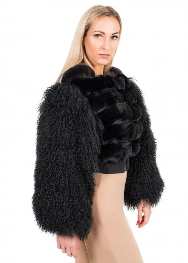 Chinchilla and Mongolian Lamb Fur Bomber Jacket