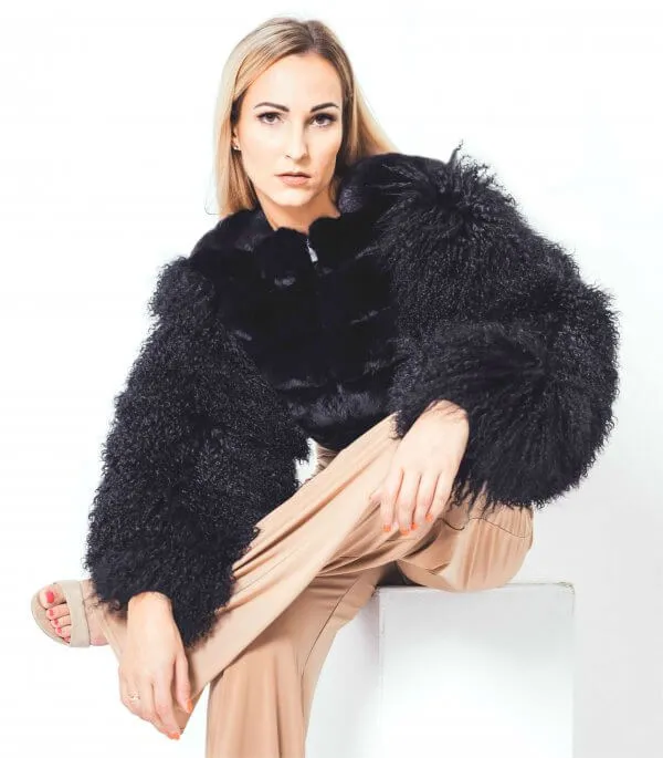 Chinchilla and Mongolian Lamb Fur Bomber Jacket