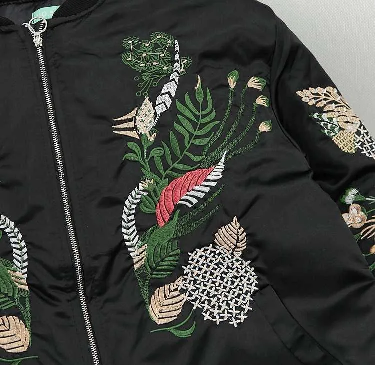 Chinese Plants Embroidery Black Silk Outwear Jacket