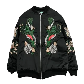 Chinese Plants Embroidery Black Silk Outwear Jacket