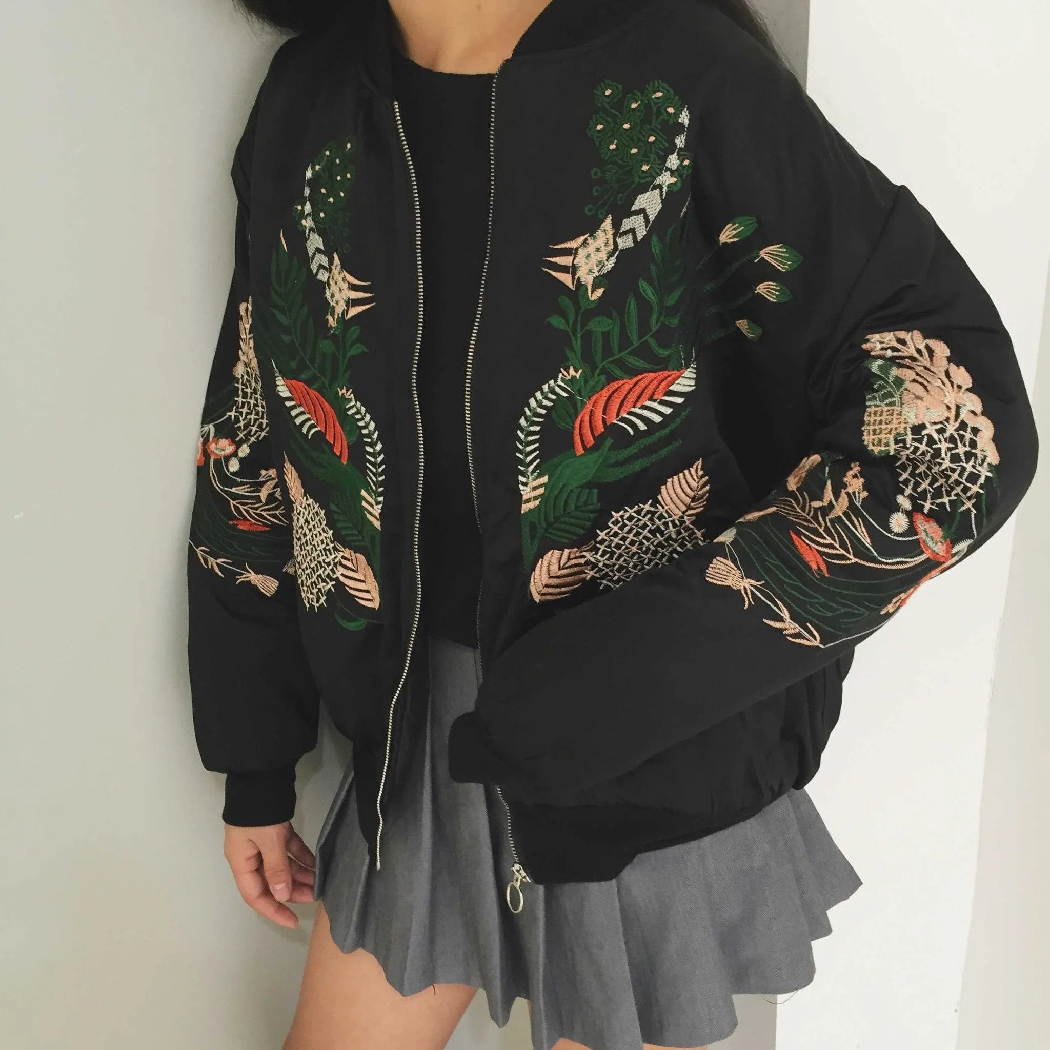 Chinese Plants Embroidery Black Silk Outwear Jacket