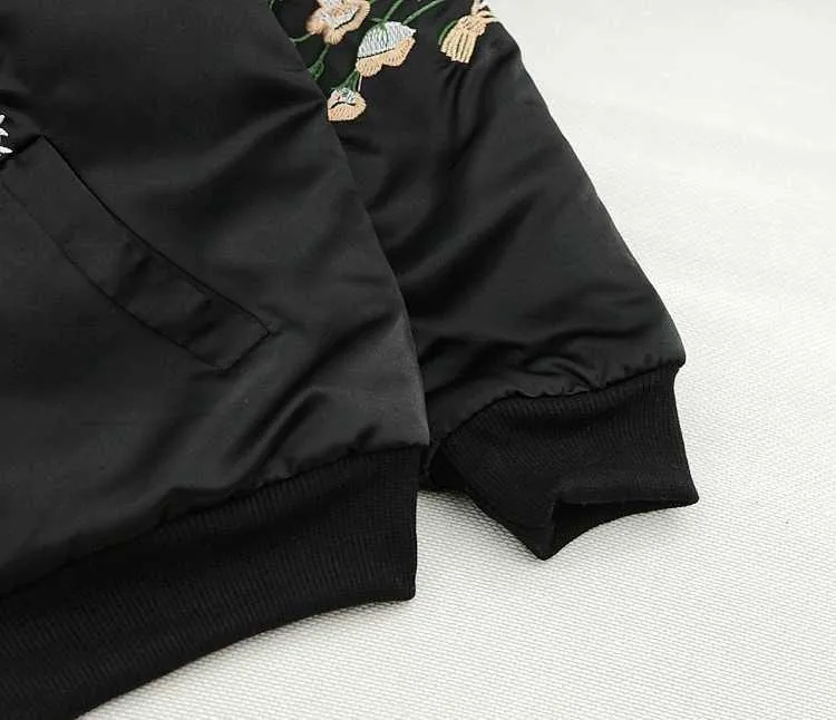 Chinese Plants Embroidery Black Silk Outwear Jacket