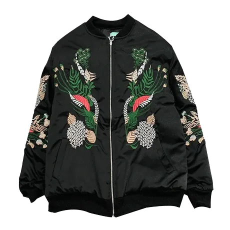 Chinese Plants Embroidery Black Silk Outwear Jacket