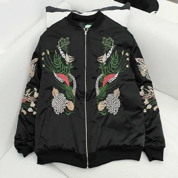 Chinese Plants Embroidery Black Silk Outwear Jacket