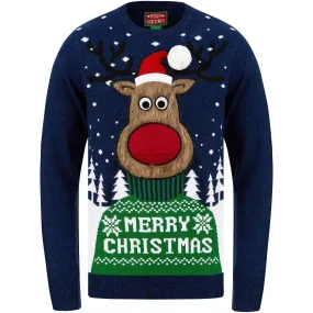 Christmas Merry Deer Mens Jumper - Navy