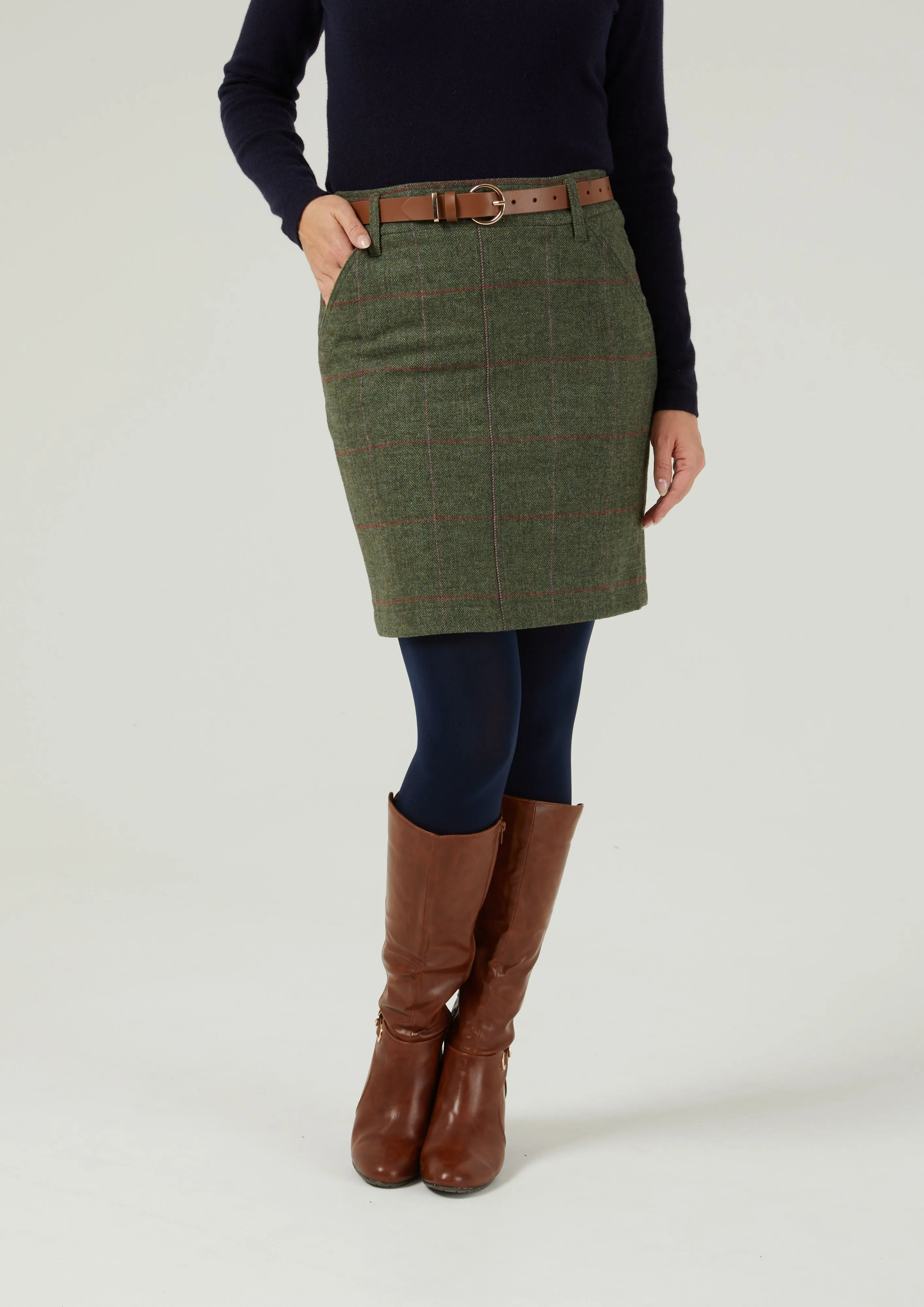 Combrook Ladies Tweed Skirt 49cm In Heath