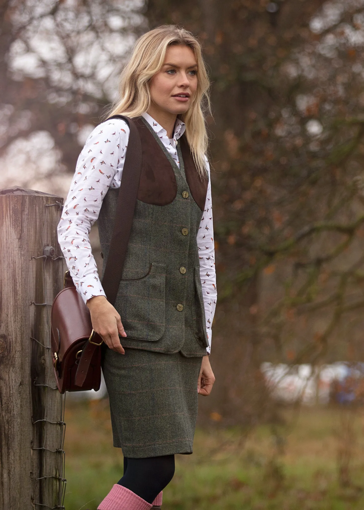 Combrook Ladies Tweed Skirt 49cm In Spruce