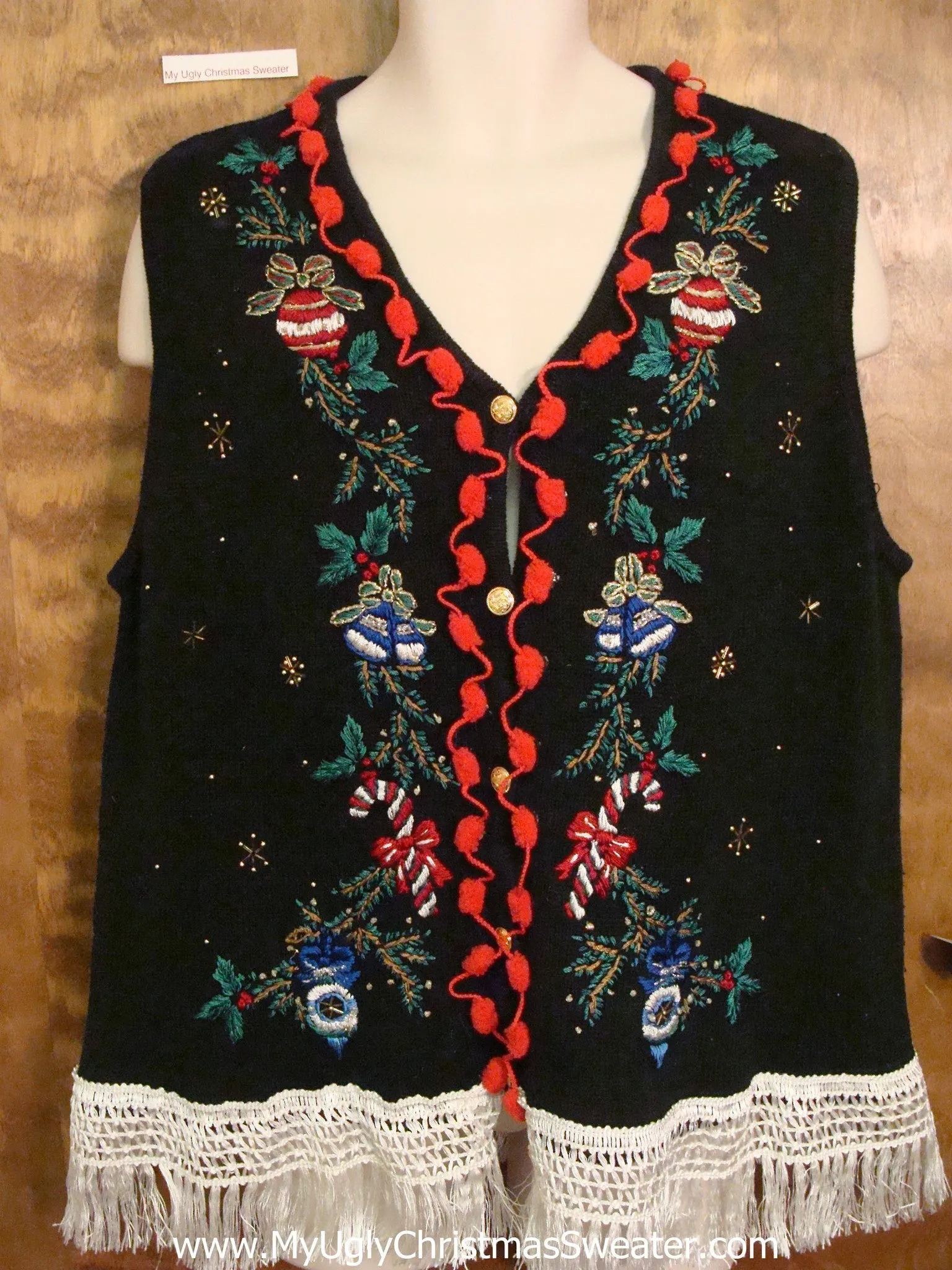 Corny Christmas Sweater Vest with Fringe