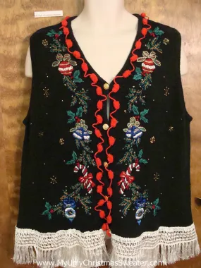 Corny Christmas Sweater Vest with Fringe