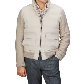 Cream Beige Cashmere Silk Bomber Jacket