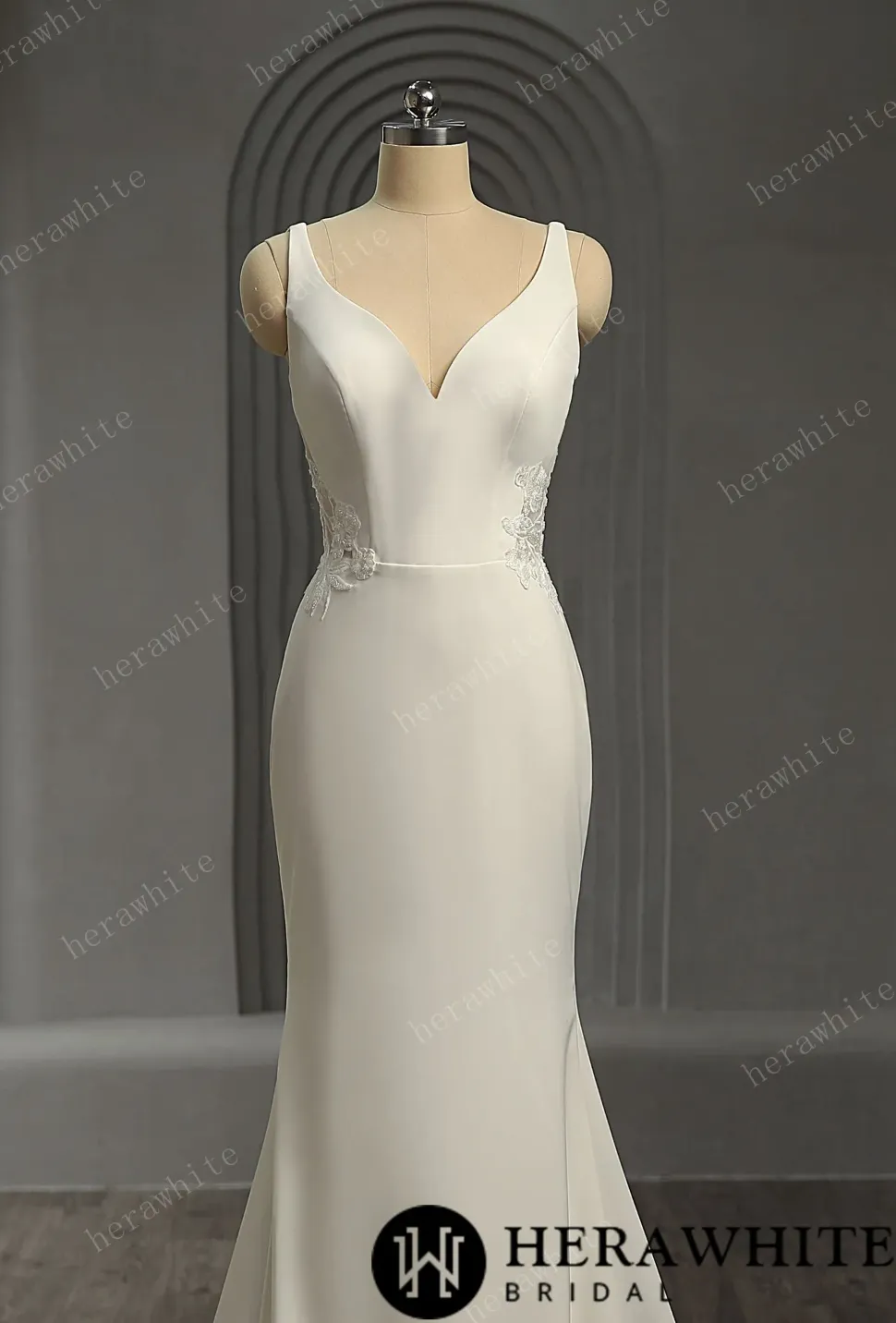 Crepe Fit and Flare Wedding Dress with Open Illusion Back