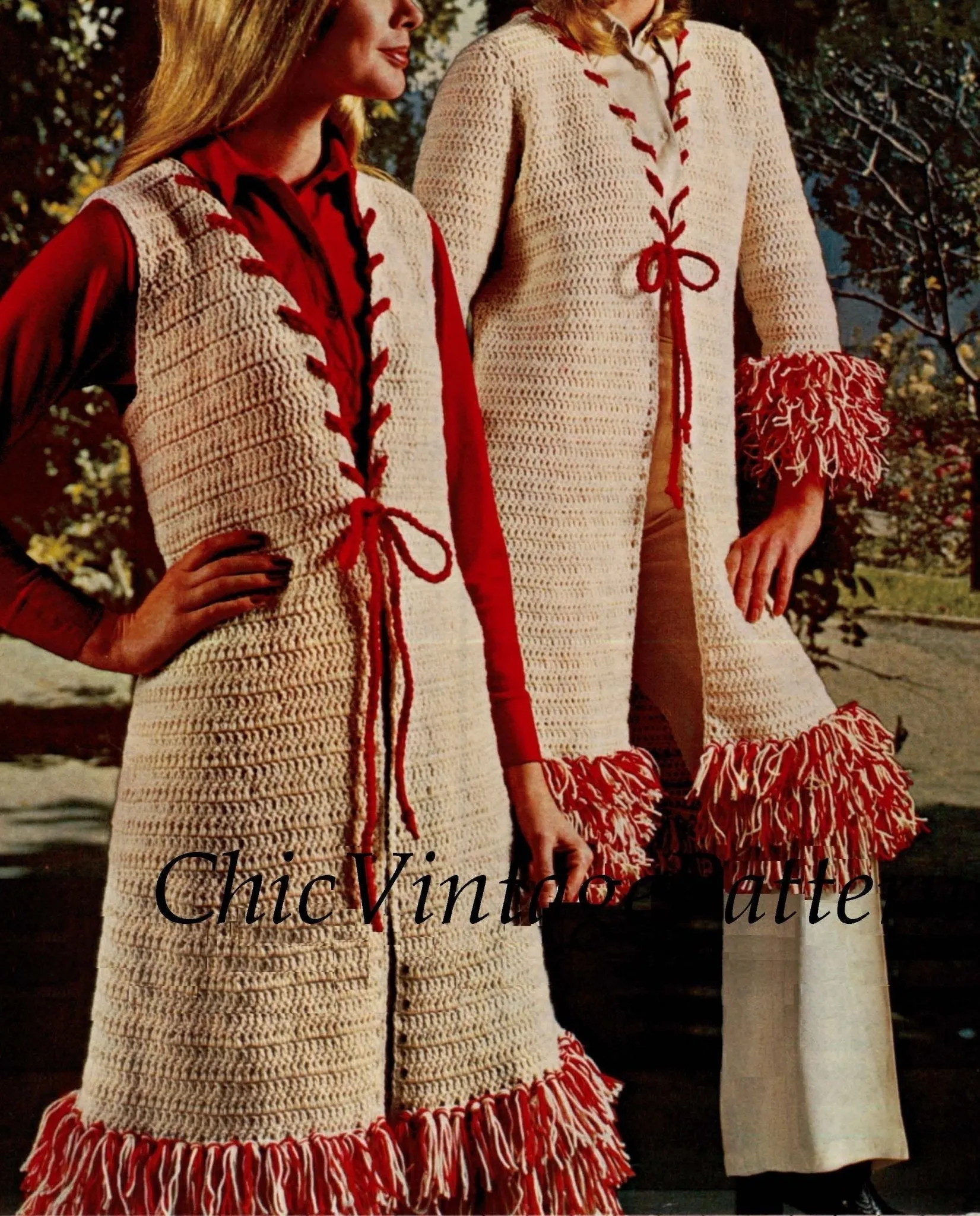 Crochet Coat, Vest and Hat Pattern, Ladies Retro Fringed Coat, Instant Download