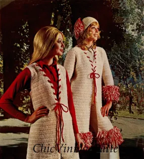 Crochet Coat, Vest and Hat Pattern, Ladies Retro Fringed Coat, Instant Download