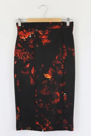 Cue Black Floral Orange Skirt 8