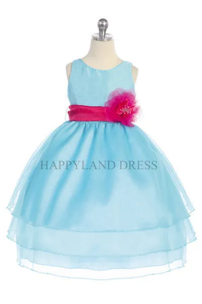 D574 Organza Flower Sash Dress (20 Diff. Colors)