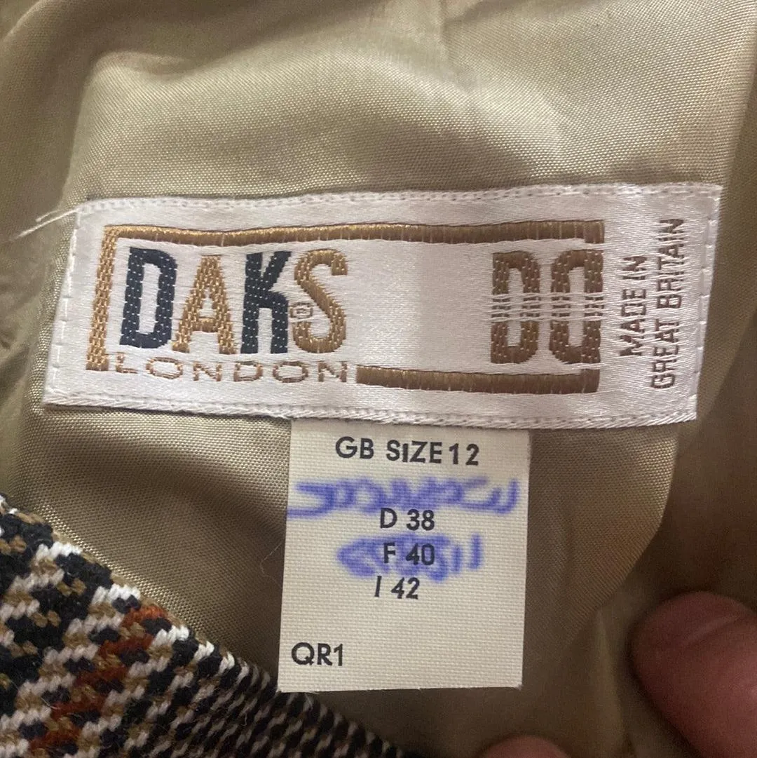 Daks Vintage Wool Skirt Check Pattern Brown UK 10