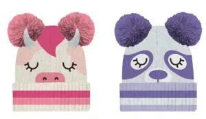 D&CO Girls Critter Cuffed Pom Knit Toque