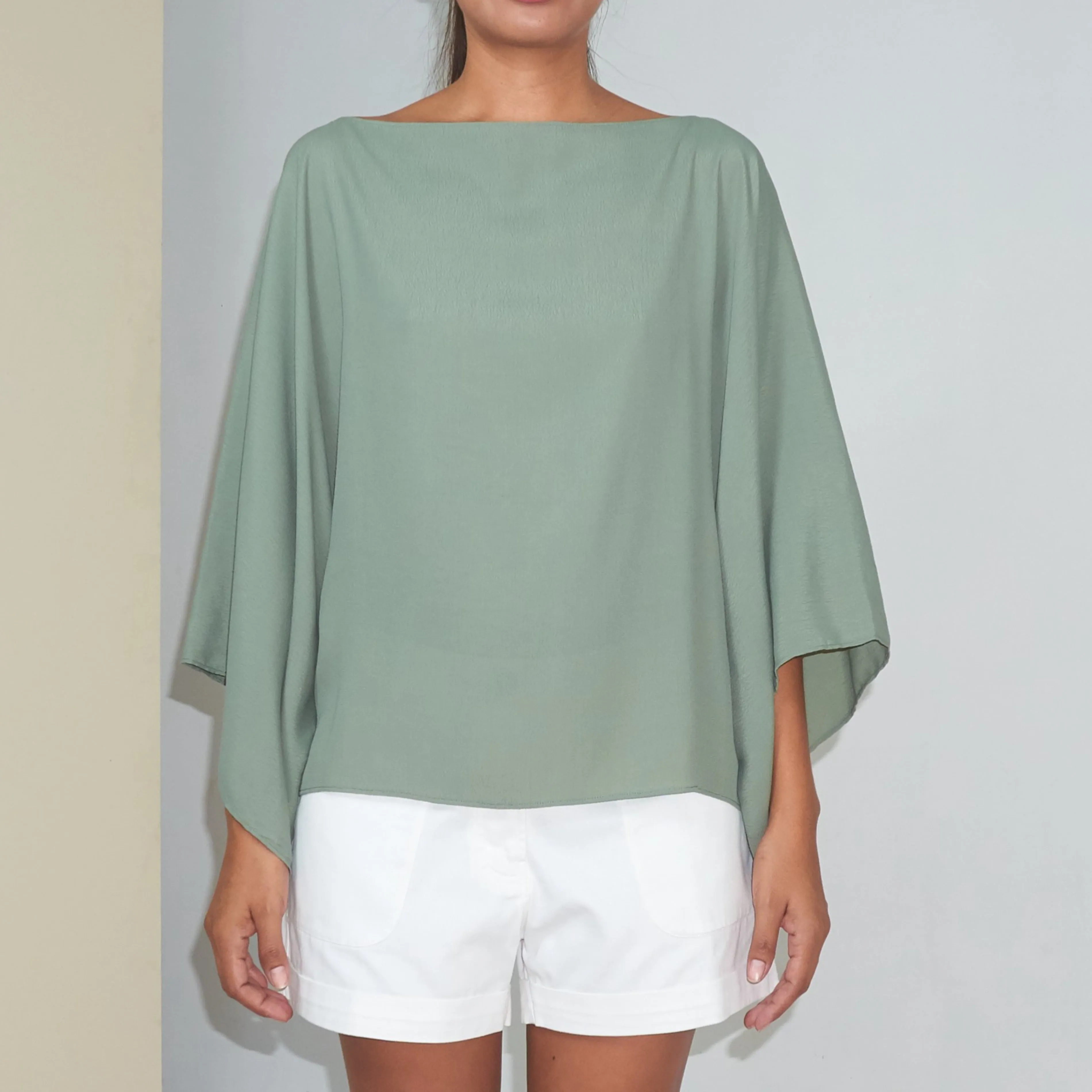 DAUN KIMONO TOP - Rayon Fujette Crepe | Light Olive Green