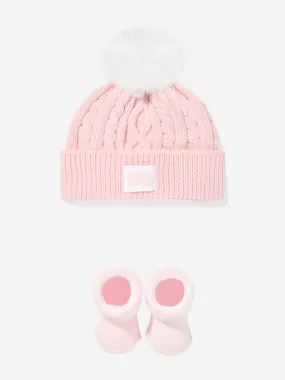 DKNY Baby Girls Pom Pom Knitted Hat and Socks Set in Pink