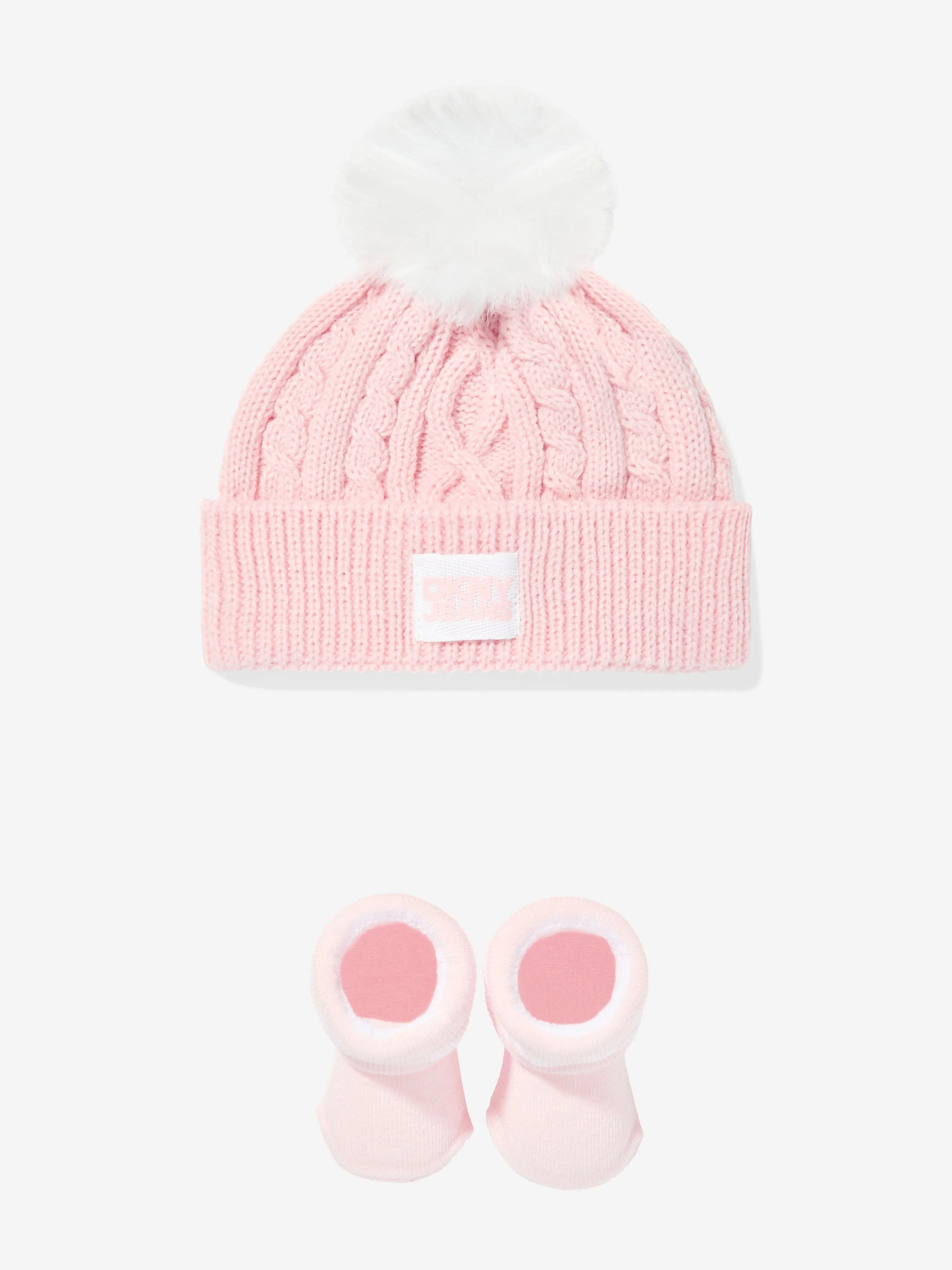 DKNY Baby Girls Pom Pom Knitted Hat and Socks Set in Pink