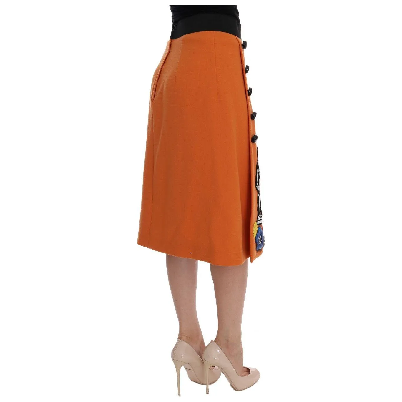 Dolce & Gabbana Embellished Wool Skirt in Vivid Orange