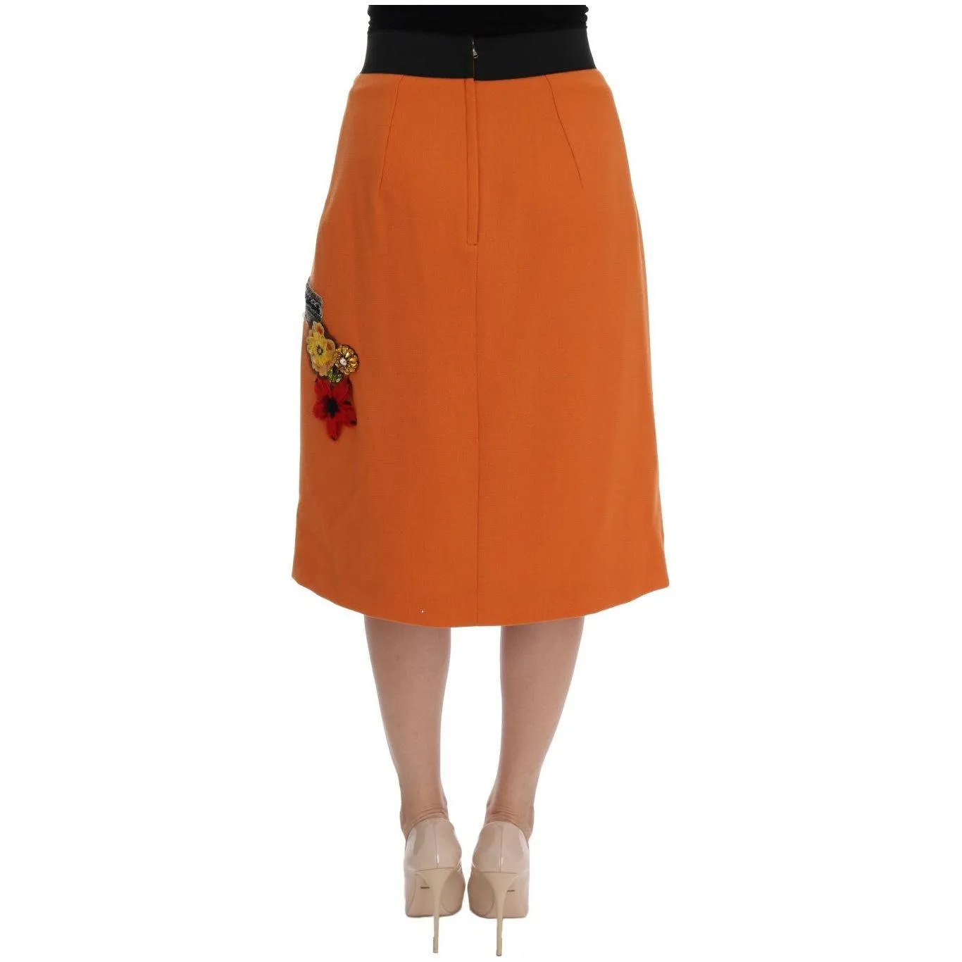 Dolce & Gabbana Embellished Wool Skirt in Vivid Orange