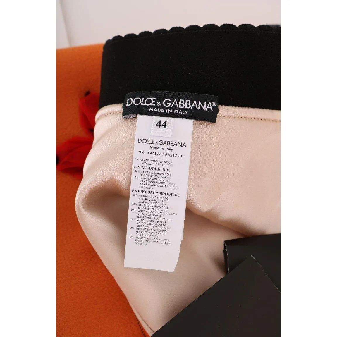 Dolce & Gabbana Embellished Wool Skirt in Vivid Orange