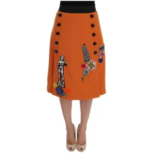 Dolce & Gabbana Embellished Wool Skirt in Vivid Orange