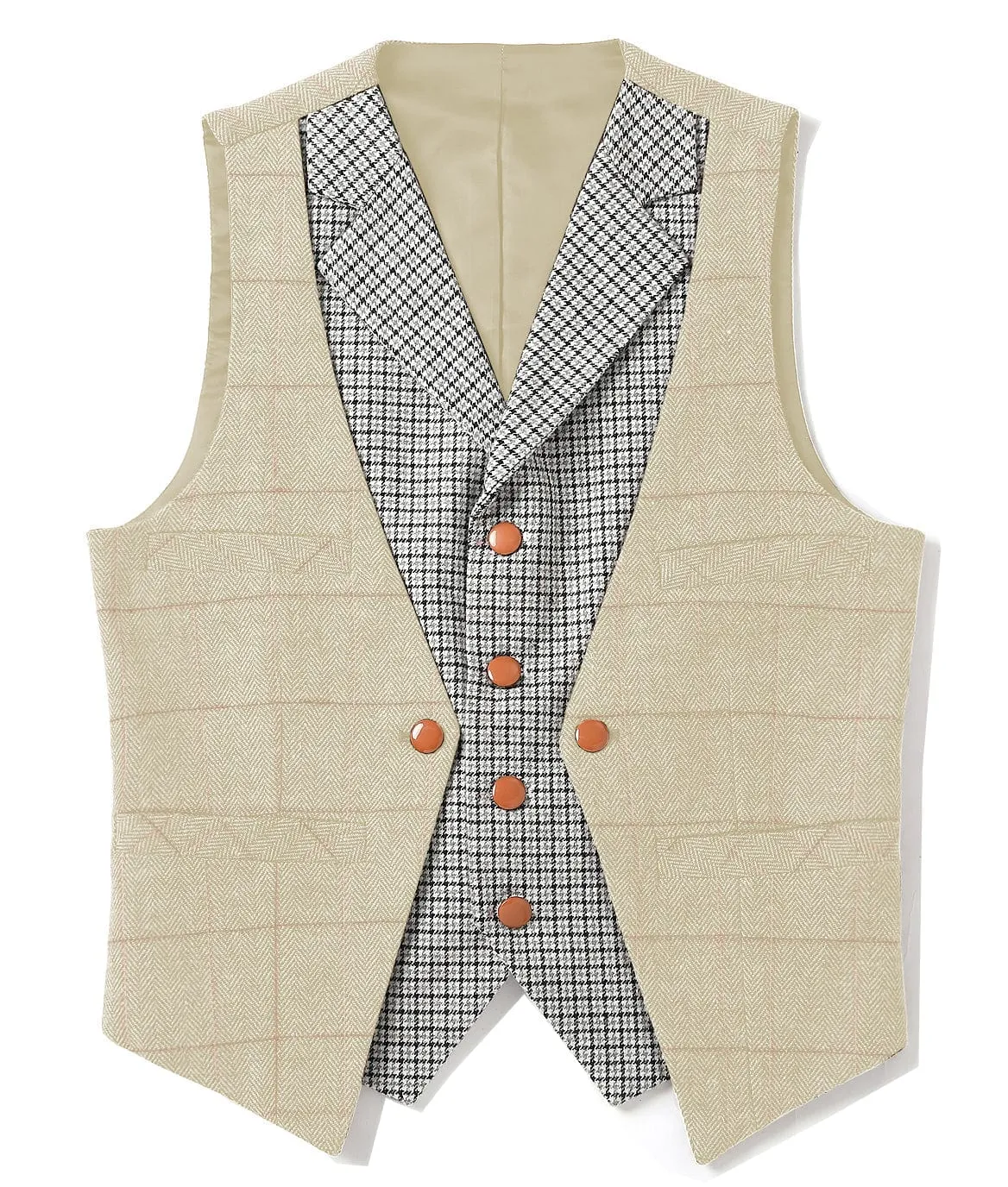 Double Collar Plaid Notch Lapel Waistcoat