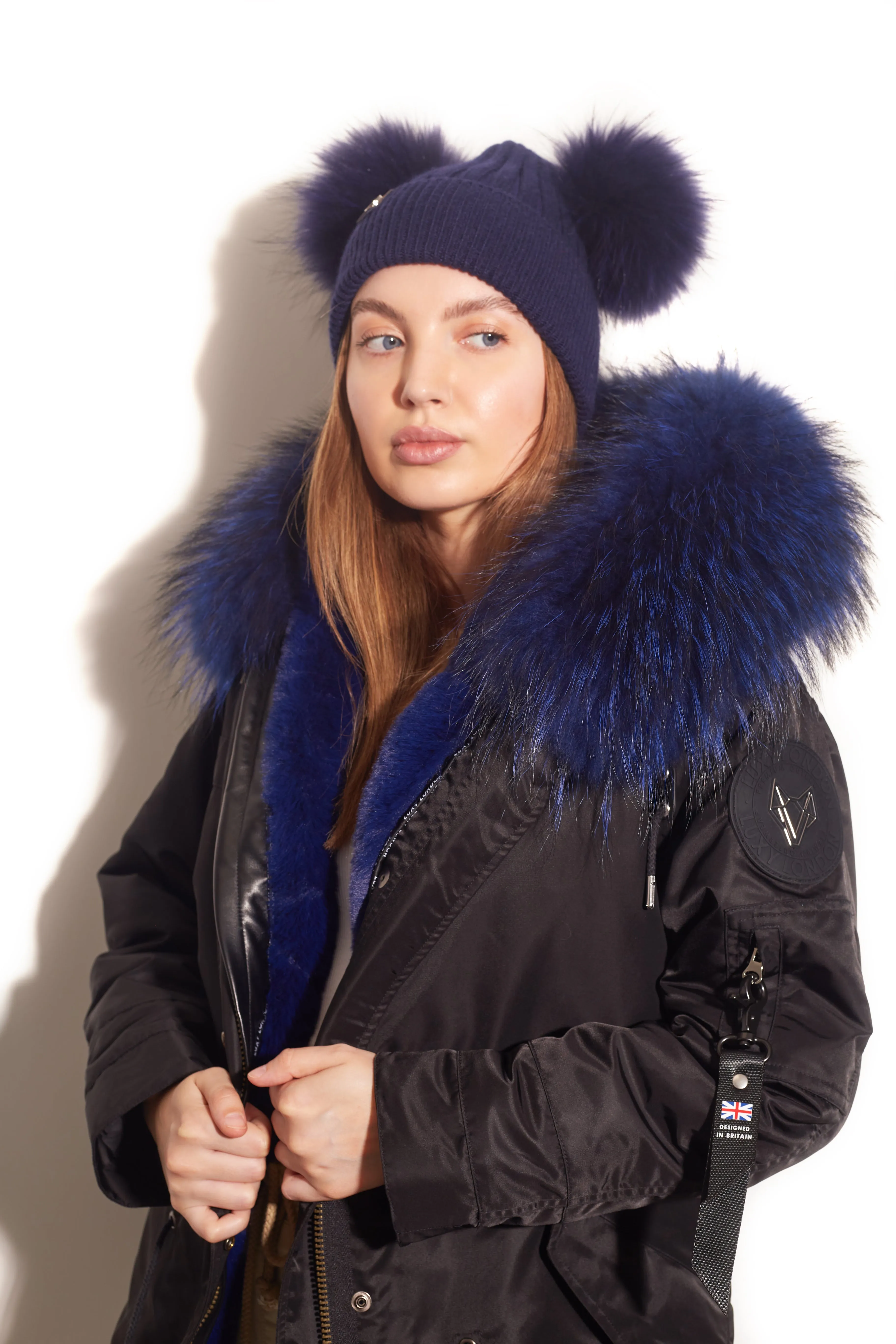 Double Harley Pom Pom Hat - Navy