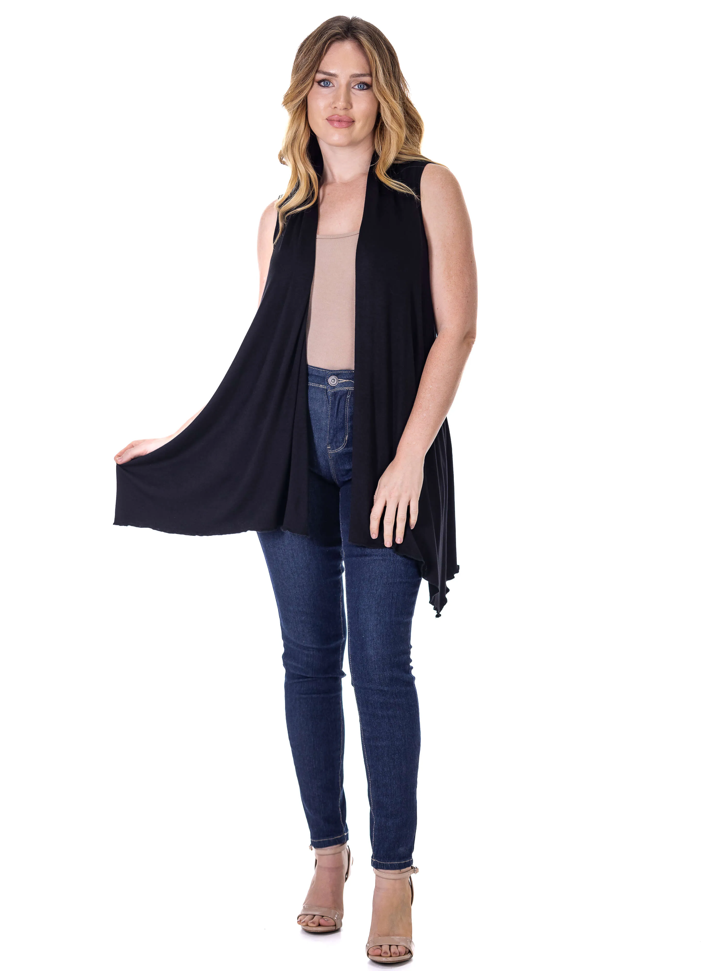 Draped Open Front Sleeveless Cardigan Vest