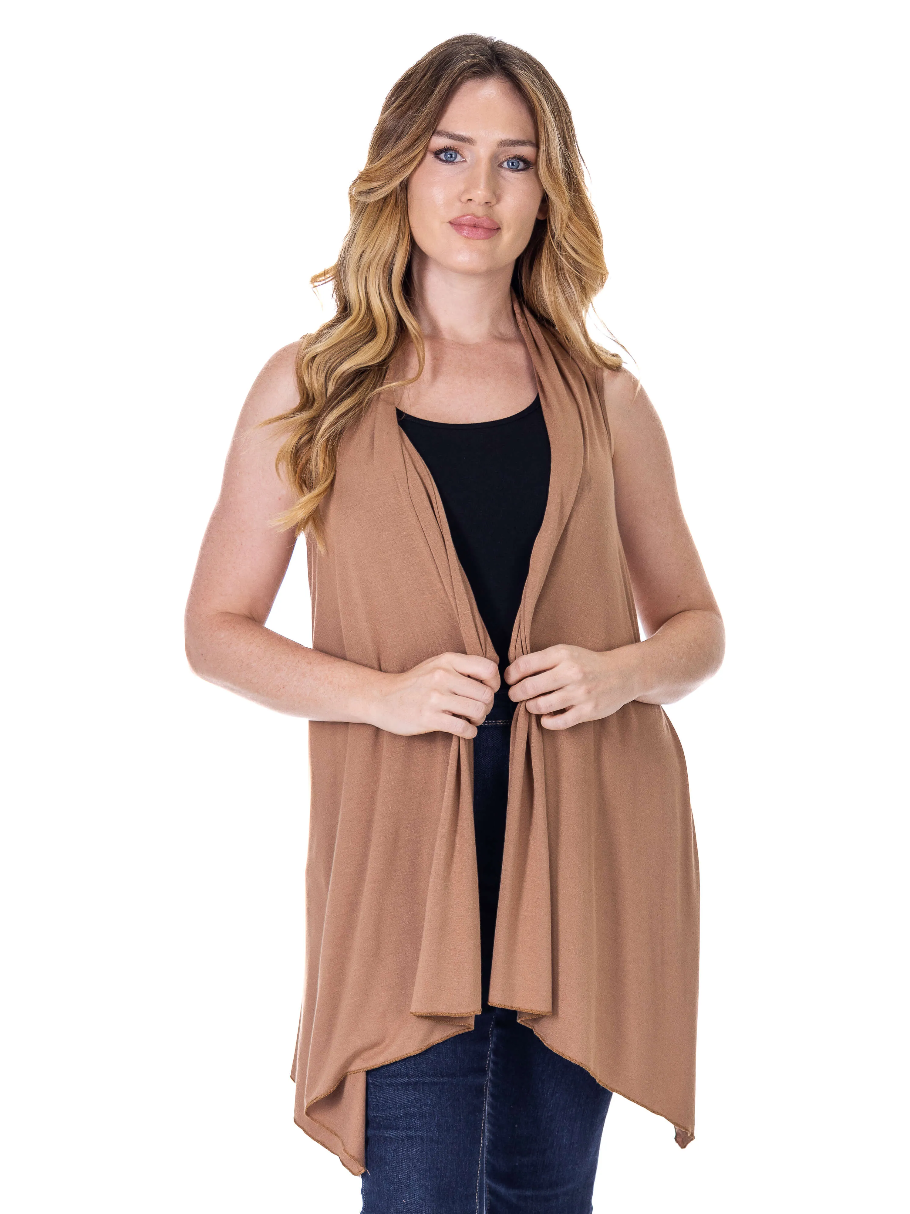 Draped Open Front Sleeveless Cardigan Vest