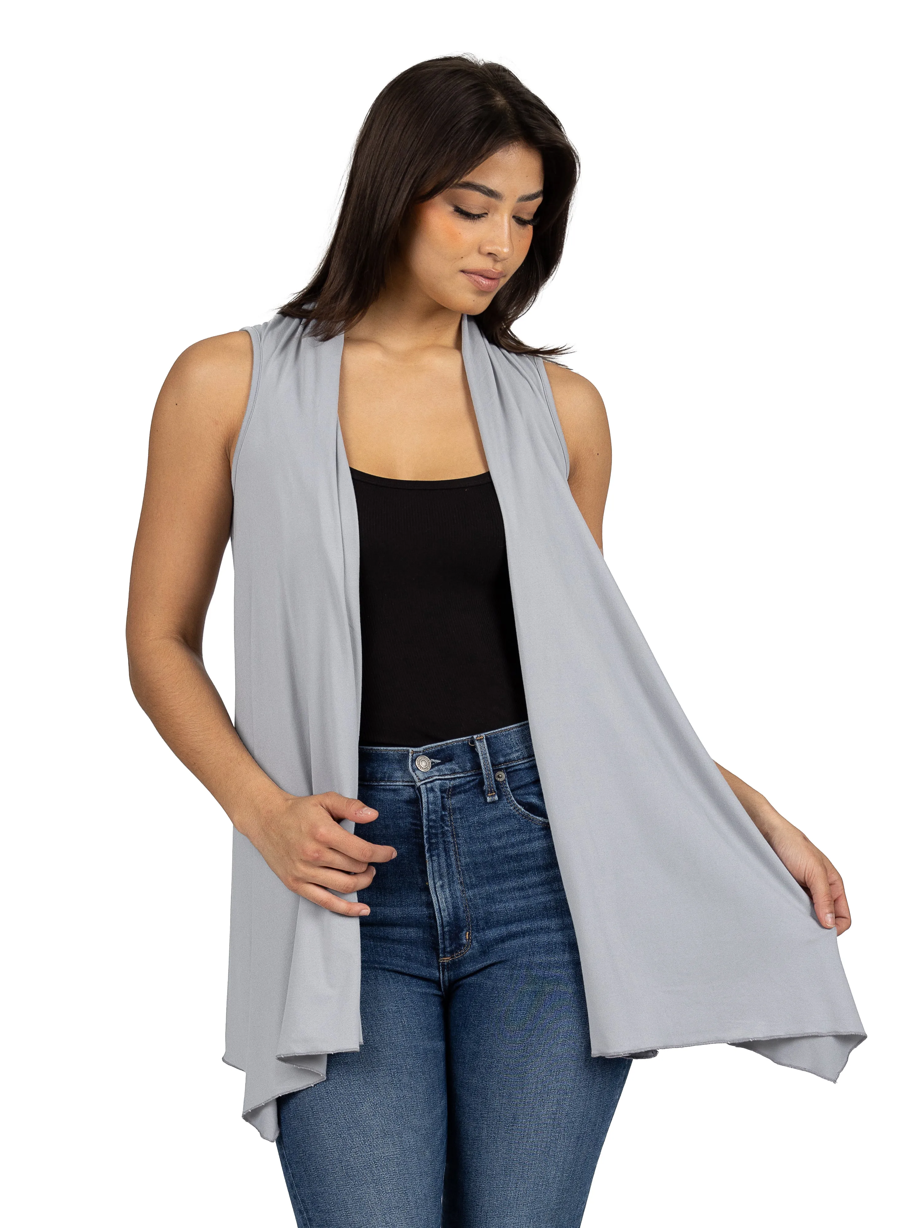 Draped Open Front Sleeveless Cardigan Vest