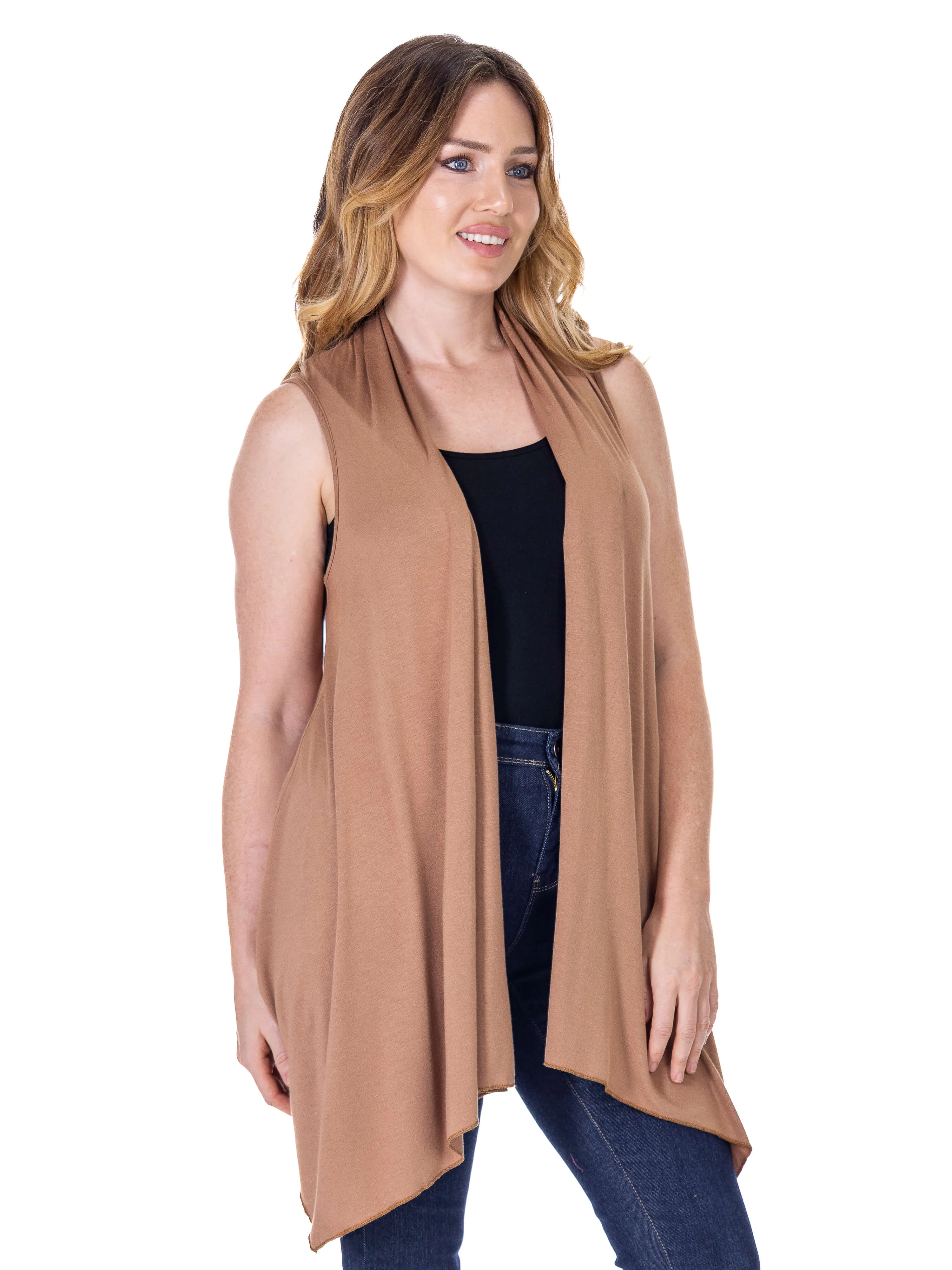 Draped Open Front Sleeveless Cardigan Vest