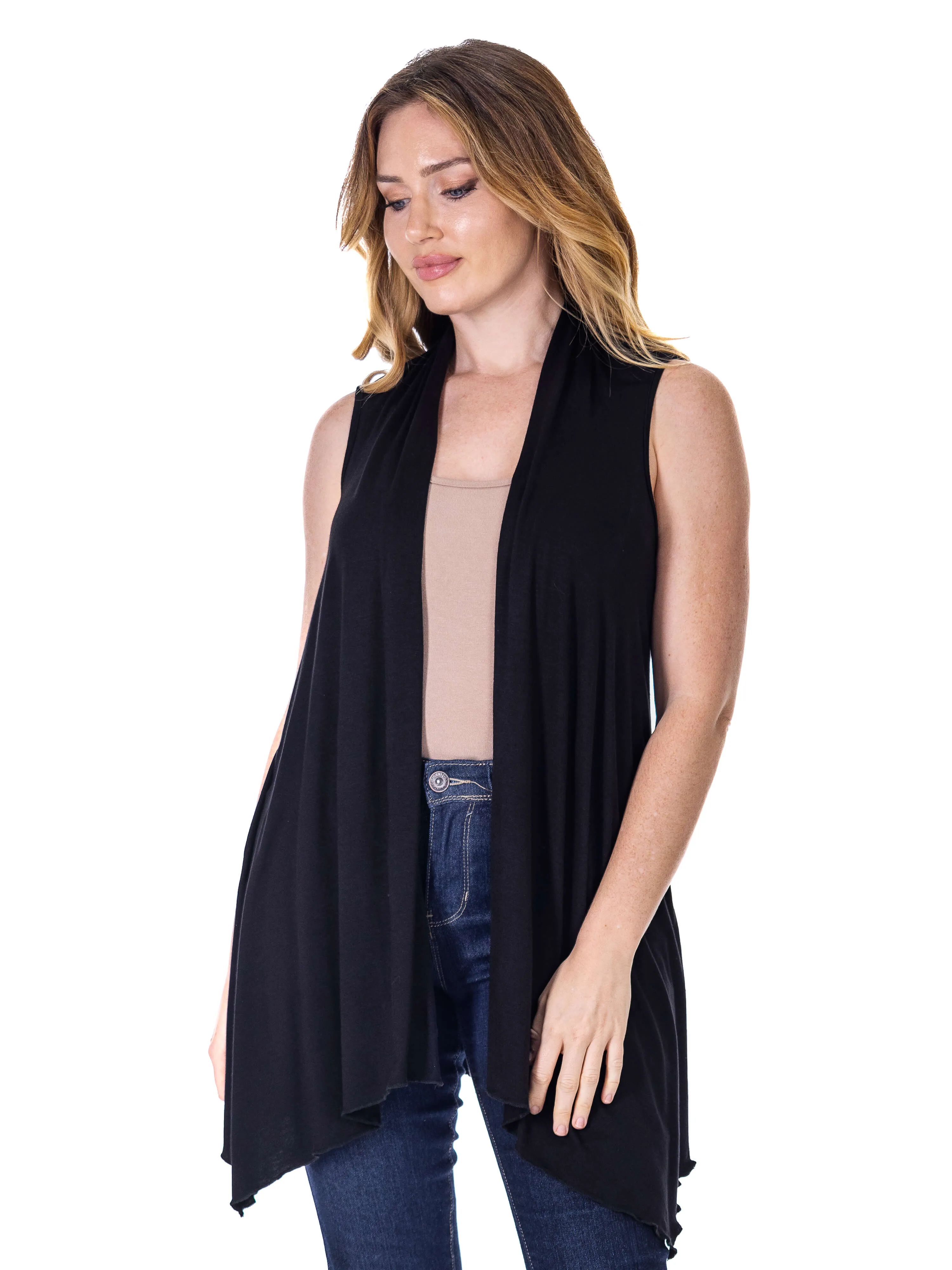 Draped Open Front Sleeveless Cardigan Vest